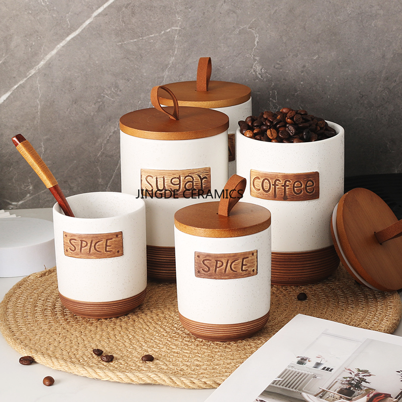 Coffee Tea And Sugar Canister Set - Tarro sellado de cerámica para almacenamiento