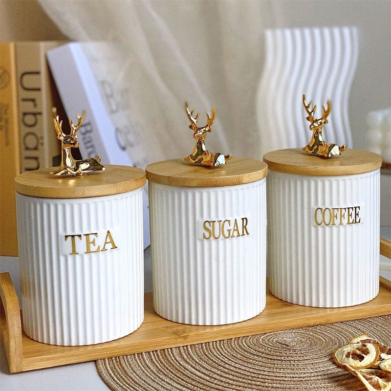 Coffee Tea And Sugar Canister Set - Juego de 3 piezas de tarros