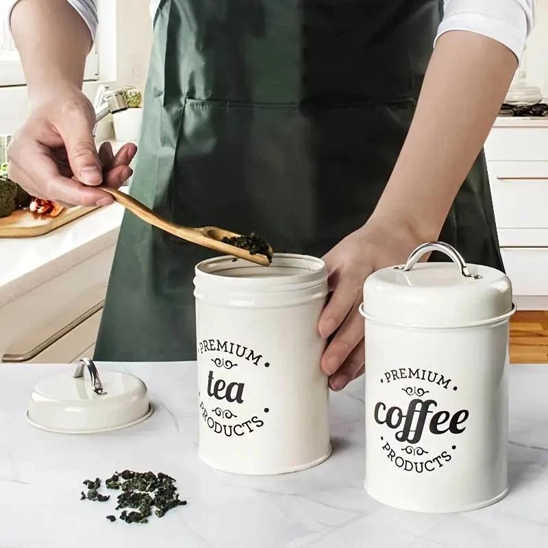 Coffee Tea Sugar Canisters - Juego de 3 recipientes metálicos redondos
