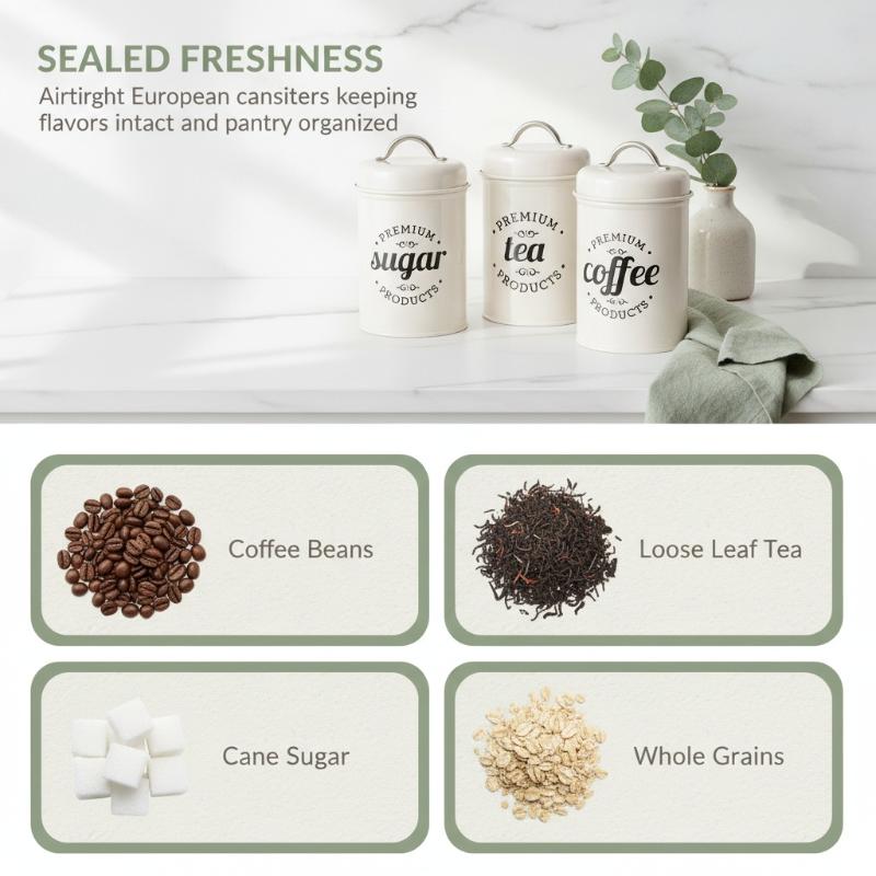 Juego de 3 recipientes metálic - Coffee Tea Sugar Canisters reseña y precio