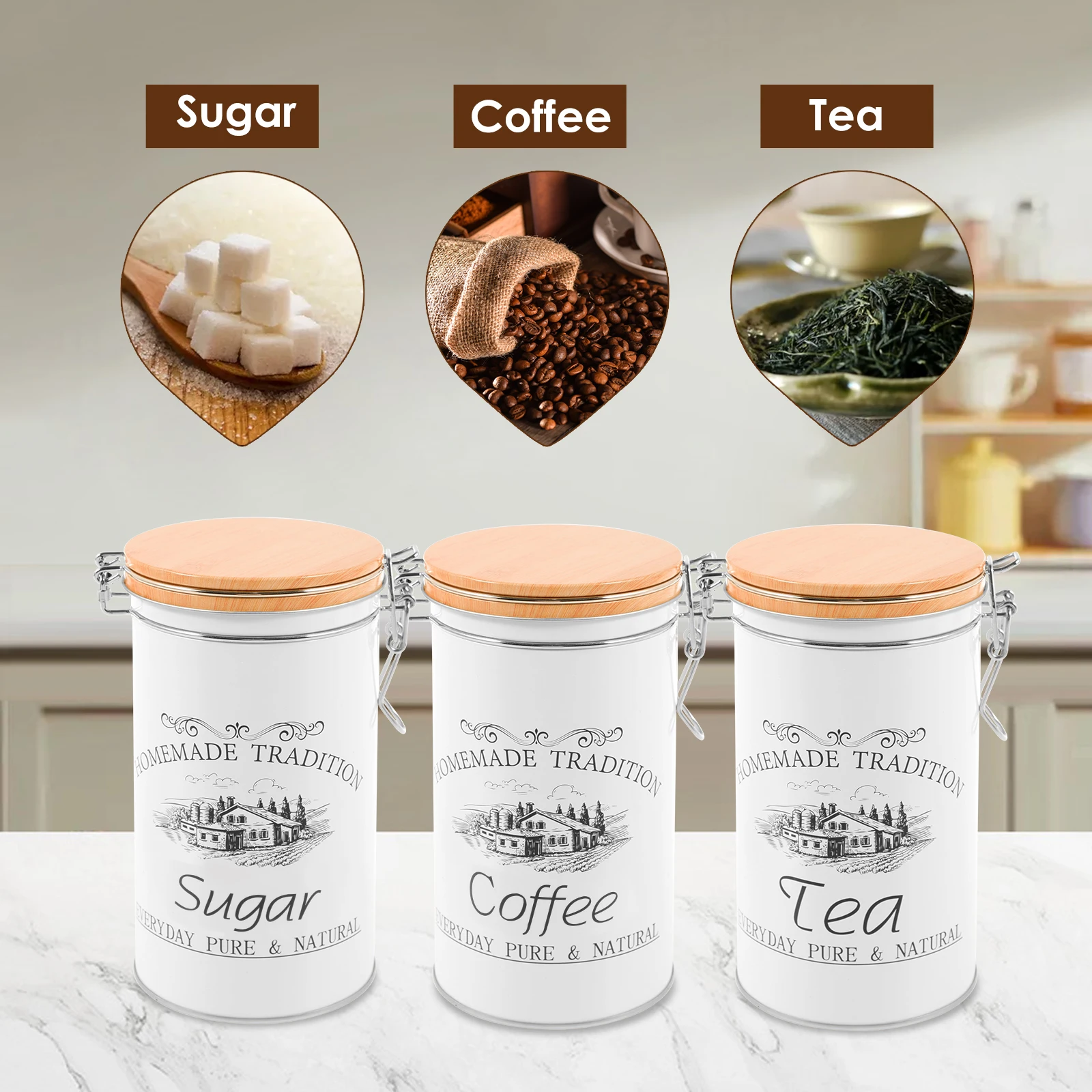Juego de 3 Recipientes Metálic - Coffee Tea And Sugar Canister Set reseña y precio